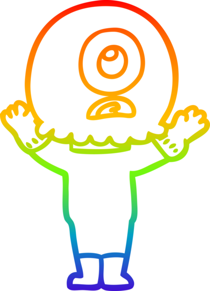 Gökkuşağı gradyanı çizimi bir insan tarafından çizilmiş bir Tepegöz uzaylı uzay adamı