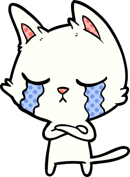 Bir insan tarafından çizilmiş ağlayan çizgi film kedisi.