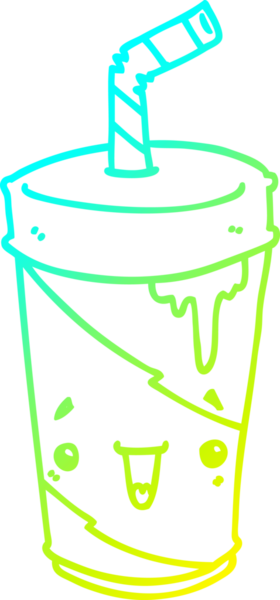 Bir insan tarafından çizilmiş karikatür soda bardağının soğuk gradyan çizgisi.