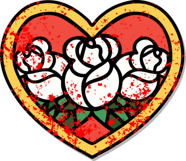 Geleneksel bir kalp stili ve bir insan tarafından çizilmiş çiçek dövmesi.