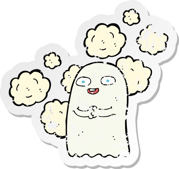 Bir insan tarafından çizilmiş karikatür bir hayaletin gerilmiş çıkartması.