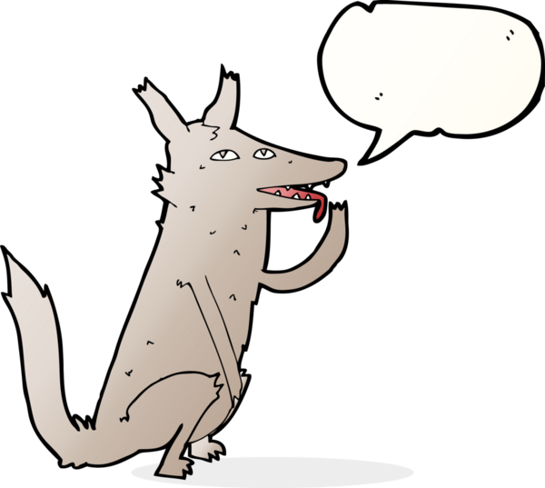 Bir insan tarafından çizilmiş konuşma baloncuğuyla pençelerini yalıyor.