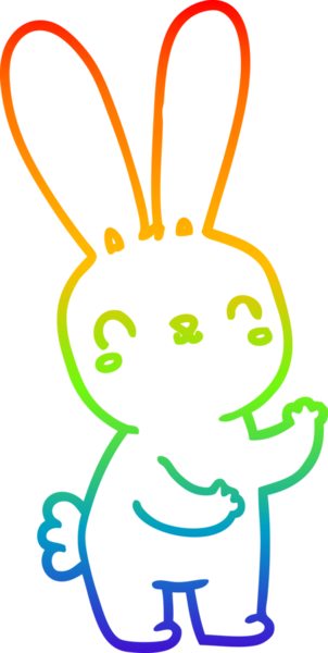 Gökkuşağı gradyan çizgisi. Bir insan tarafından çizilmiş şirin bir tavşan çizimi.