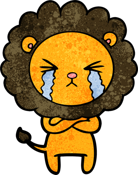 Bir insan tarafından çizilmiş çapraz kollu ağlayan aslan.