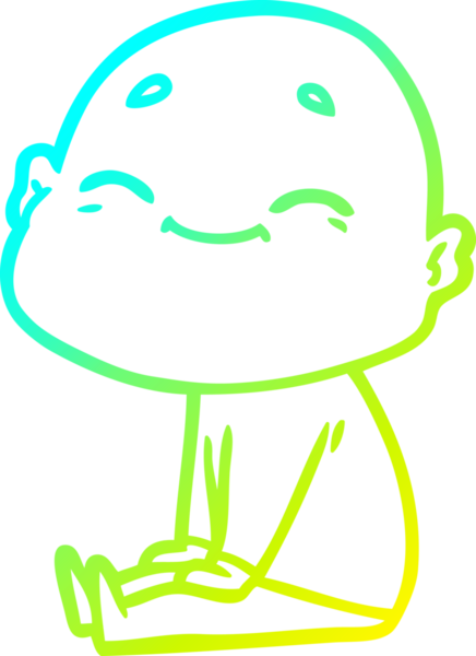 Bir insan tarafından çizilmiş, mutlu, kel bir adamın çizdiği soğuk çizgi.