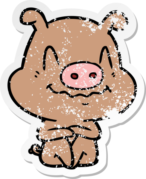 Bir insan tarafından çizilmiş gergin çizgi film domuzu çıkartması.