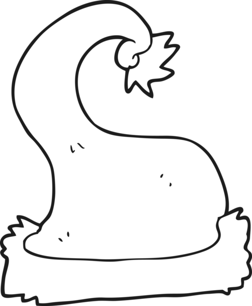 Bir insan tarafından çizilmiş siyah beyaz çizgi film Noel Baba şapkası.