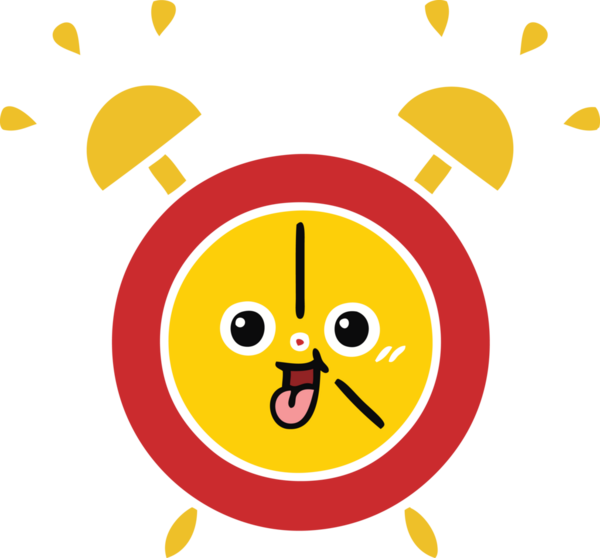 Bir insan tarafından çizilmiş alarm saatinin düz renk retro karikatürü