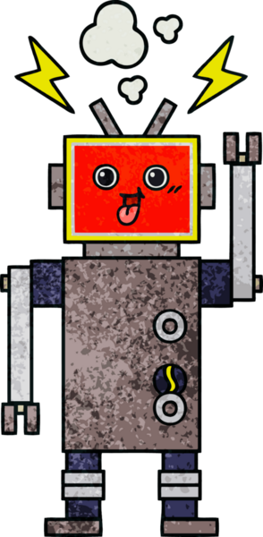 Bir insan tarafından çizilmiş çılgın bir robotun retro grunge dokusu.