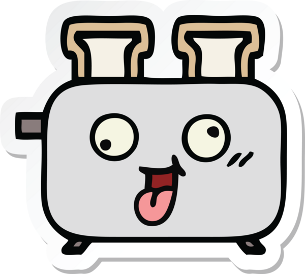 Bir insan tarafından çizilmiş bir tost makinesinin şirin bir karikatürü.