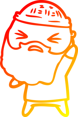 Bir insan tarafından çizilmiş sakallı bir çizgi film karakteri.