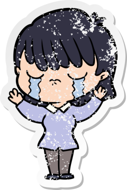 Bir insan tarafından çizilmiş ağlayan karikatürlü bir kadının sıkıntılı çıkartması.