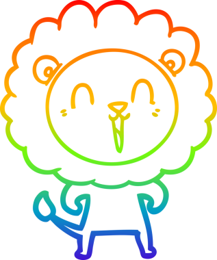 Bir insan tarafından çizilmiş gülen aslan çizgi çizimi.