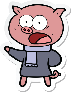 Bir insan tarafından çizilmiş domuz çizgi filmi etiketi.