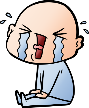 Bir insan tarafından çizilmiş ağlayan kel bir adam.