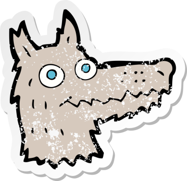 Bir insan tarafından çizilmiş kurt kafasının gerilmiş çıkartması.