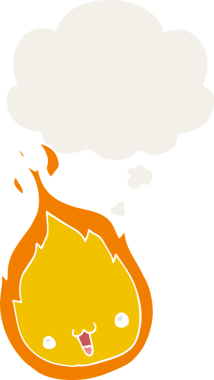 Düşünce baloncuğu insan tarafından çizilmiş sevimli çizgi film alevi.