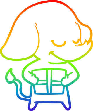 Gökkuşağı gradyan çizgi çizimi bir insan tarafından çizilmiş gülümseyen fil çizimi