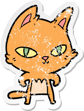 Bir insan tarafından çizilmiş karikatür kedisinin sıkıntılı çıkartması.