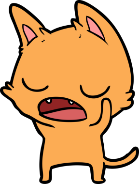 Bir insan tarafından çizilmiş konuşan kedi çizgi filmi.