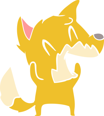 Bir insan tarafından çizilmiş gülen tilki düz renkli çizgi film.