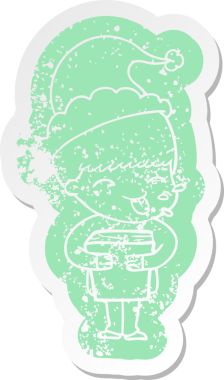 Bir insan tarafından çizilmiş Noel Baba şapkası giyen bir çocuğun garip bir karikatürü.