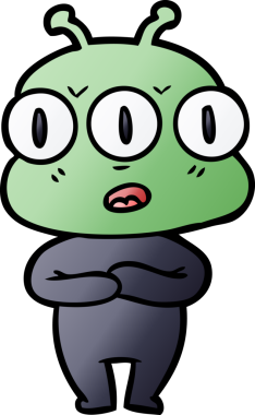 Bir insan tarafından çizilmiş üç gözlü uzaylı çizgi filmi.