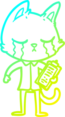 Bir insan tarafından çizilen ağlayan çizgi film iş kedisinin soğuk gradyan çizgisi.