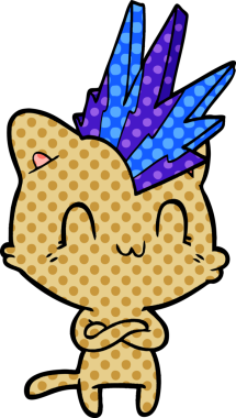 Bir insan tarafından çizilmiş mutlu kedi punk çizgi filmi.