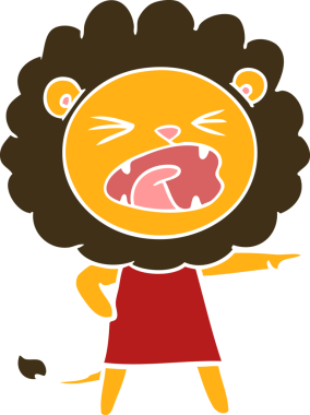 Bir insan tarafından çizilmiş düz renkli karikatür kızgın aslan.