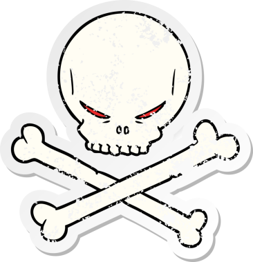 Bir karikatür kafatası ve insan tarafından çizilmiş çapraz kemikler.