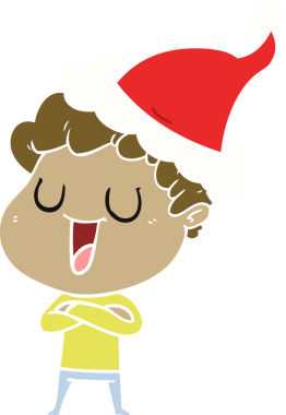 Gülen el, bir insan tarafından çizilmiş Noel Baba şapkası giyen bir adamın düz renk çizimi.