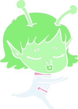 Bir insan tarafından çizilmiş düz renkli uzaylı kız çizgi filmi.