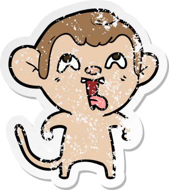 Bir insan tarafından çizilmiş çılgın bir çizgi maymunun sıkıntılı çıkartması.