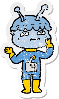 Bir insan tarafından çizilmiş, şaşırmış bir uzay adamının sıkıntılı çıkartması.