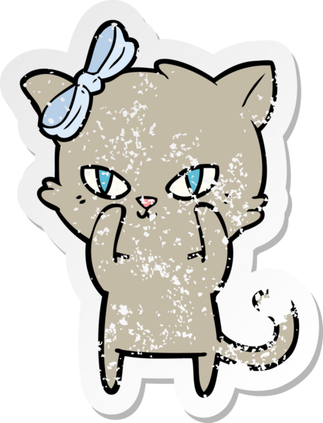 Bir insan tarafından çizilmiş şirin bir çizgi film kedisinin sıkıntılı çıkartması.