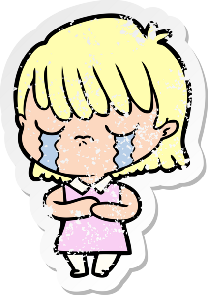 Bir insan tarafından çizilmiş ağlayan karikatürlü bir kadının sıkıntılı çıkartması.