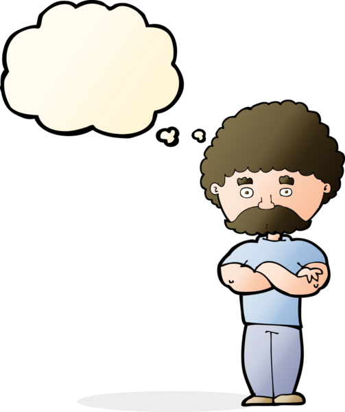 Bir insan tarafından çizilmiş düşünce balonuyla kollarını kavuşturmuş çizgi film babası.