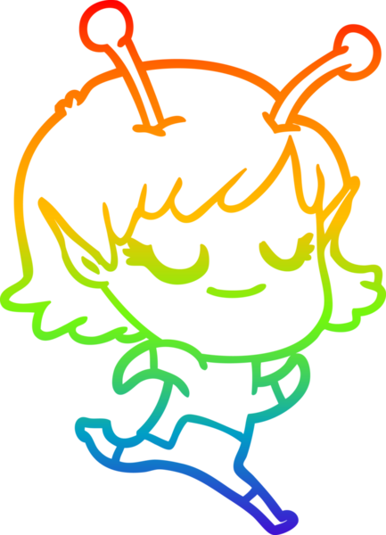 Bir insan tarafından çizilen gülümseyen uzaylı kız çizgi filminin gradyan çizimi.