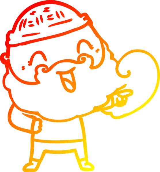 Bir insan tarafından çizilmiş sakallı ve kış şapkalı mutlu bir adamın çizimi.