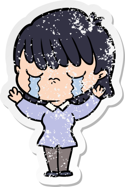 Bir insan tarafından çizilmiş ağlayan karikatürlü bir kadının sıkıntılı çıkartması.