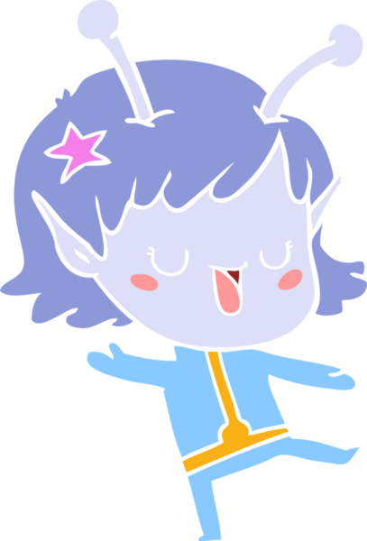 Mutlu uzaylı kız düz renkli çizgi film bir insan tarafından çizildi.