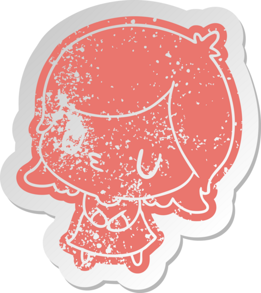 Bir insan tarafından çizilmiş sevimli bir kawai kızının sıkıntılı eski çizgi film çıkartması.