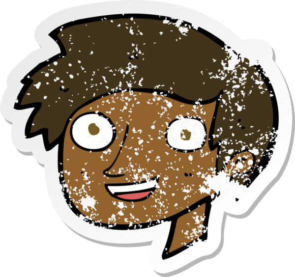 Bir insan tarafından çizilmiş, karikatürdeki kederli, mutlu çocuk yüzü.