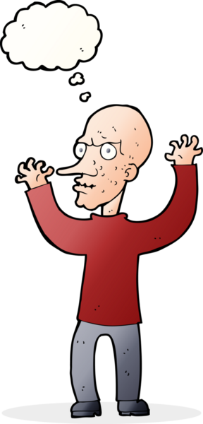 Bir insan tarafından çizilmiş düşünce baloncuğu olan kaba bir adam.