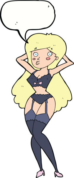 Bir insan tarafından çizilmiş, iç çamaşırlı bir karikatür kadın.