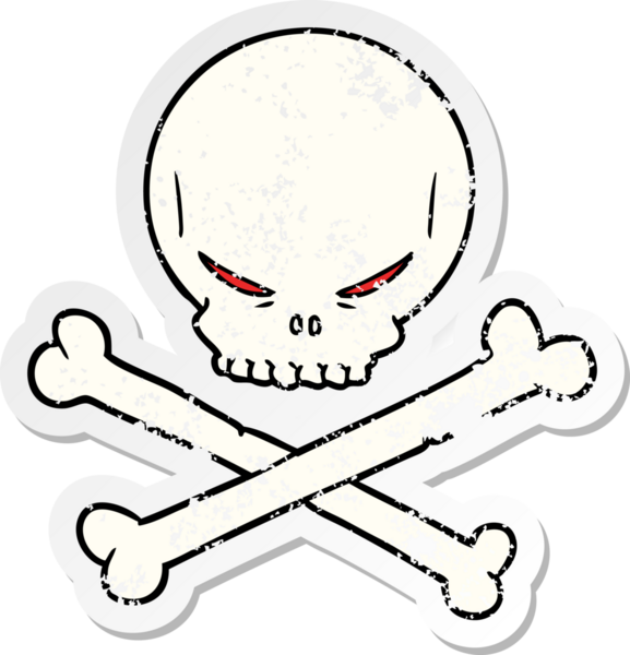 Bir karikatür kafatası ve insan tarafından çizilmiş çapraz kemikler.