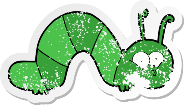 Bir insan tarafından çizilmiş karikatür tırtılının sıkıntılı çıkartması.