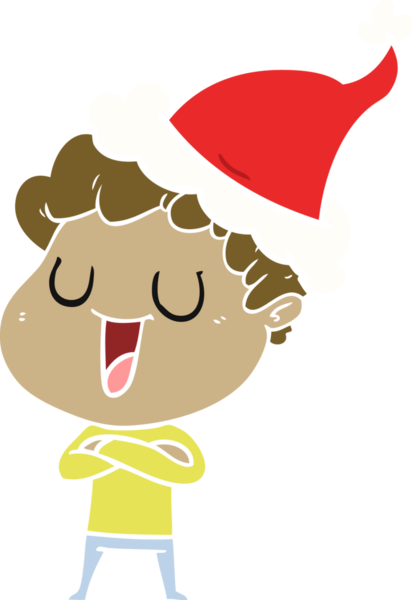 Gülen el, bir insan tarafından çizilmiş Noel Baba şapkası giyen bir adamın düz renk çizimi.