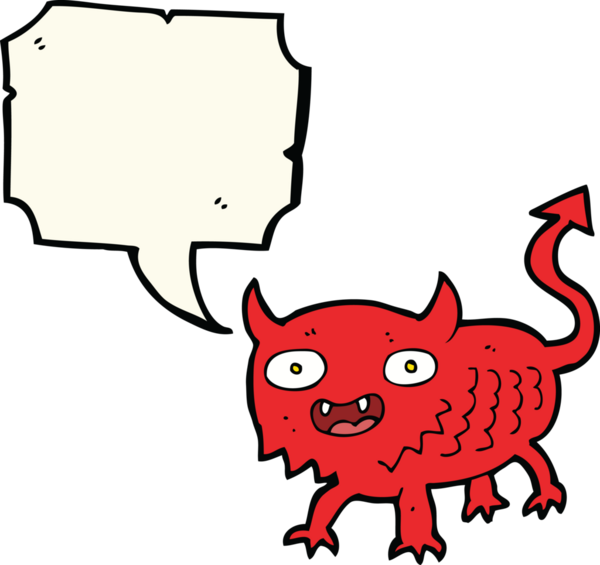 Bir insan tarafından çizilmiş konuşma balonu olan küçük bir iblis.